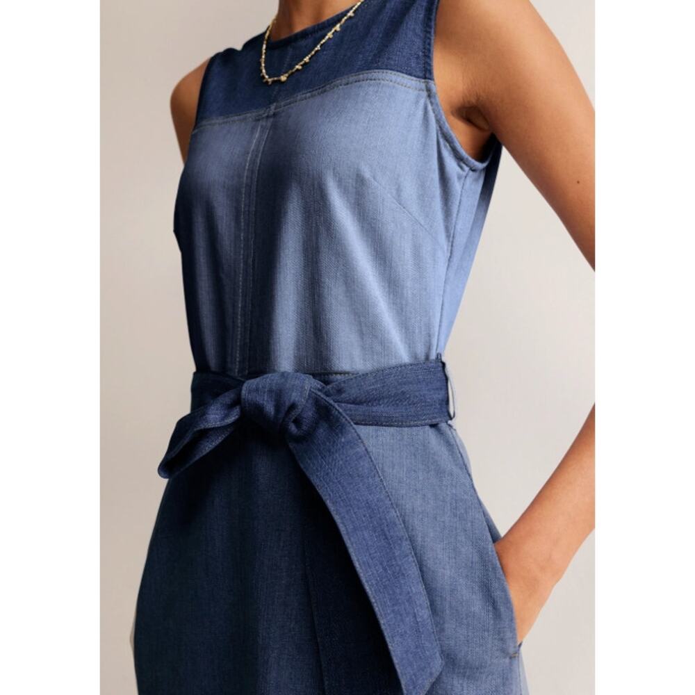 Boden Sleeveless Hotch Denim Midi Dress Pockets Navy Size 10 - Picture 2 of 11